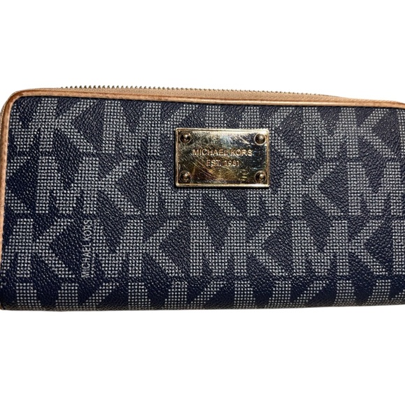 MICHAEL Michael Kors Handbags - Michael Kors Blue Wallet With Gold plate on outside and gold lining